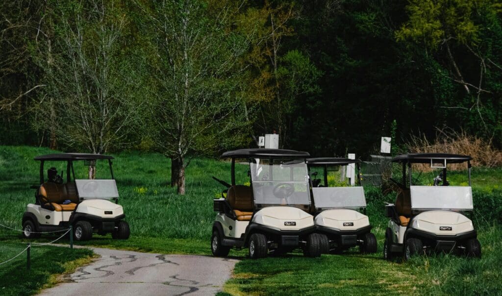 row of golf carts